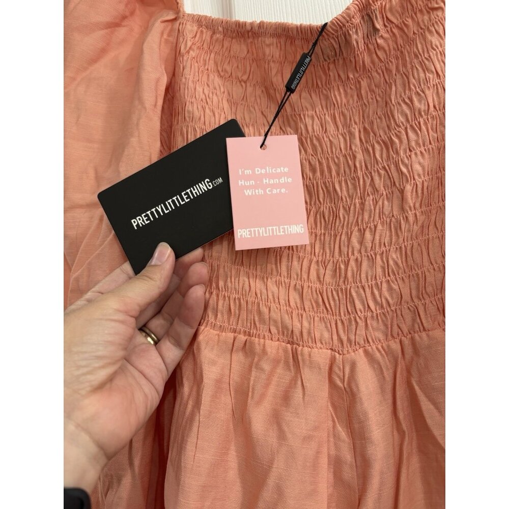 NWT Pretty Little Thing Women’s Blush Shirred Frill Hem Playsuit Romper Size 10 - Picture 10 of 11